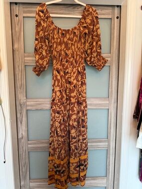 Angie Rust Floral maxi dress with Puff Sleeves